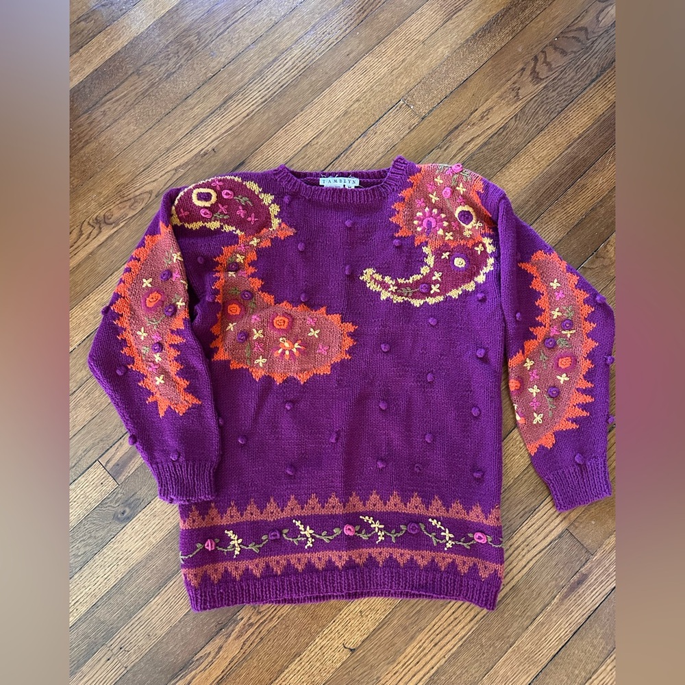 80s Vintage Paisley knobby Embroidered Sweater